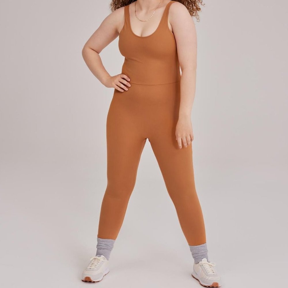 NWT - GIRLFRIEND COLLECTIVE - SCOOP UNITARD - TWIG - LARGE - 28.5" INSEAM